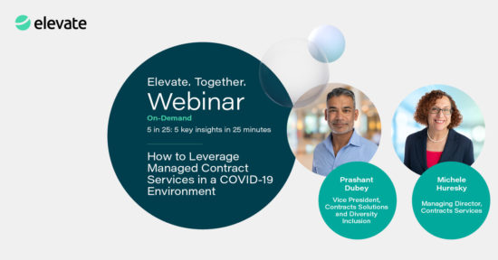 Design Banner for a Webinar by Elevate on How to Leverage Managed Contract Services in a COVID 19 environment