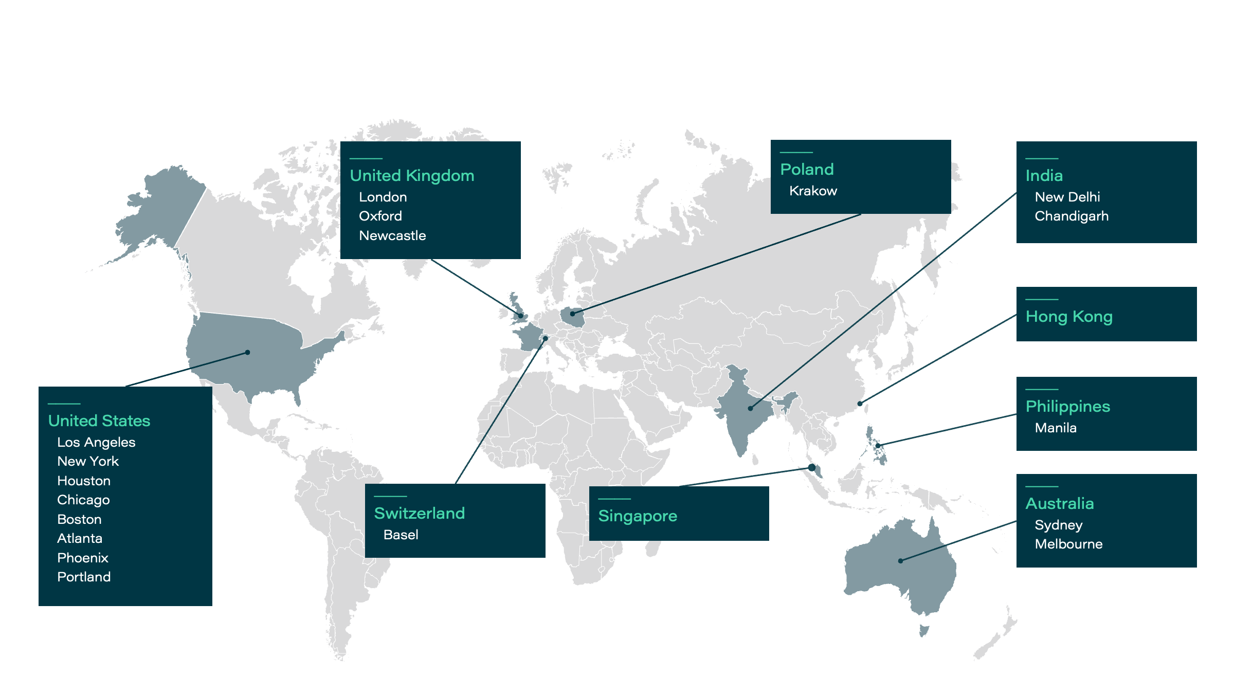 elevate locations showing on a world map