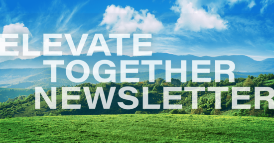 greenery with blue mountains and sky - social media banner for april 2024 elevate newsletter