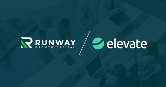 runway and elevate logo on a blue background banner